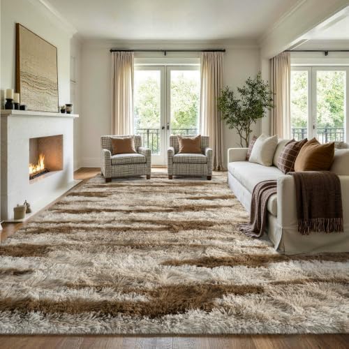 8x10 Extra Large Khaki Fluffy Area Rug Non-Slip for Living Room Bedroom - Image 3