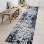 2.6x14 Washable Runner Rug:Modern Abstract Soft Carpet Dark Black - Image 3