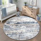 pmtsns Round Rug 4ft for Bedroom: Washable Circle Rug Modern Abstract Neutral Soft Non-Slip Low-Pile Entryway Carpet for Living Room Dining Room Nursery Home Office (Blue Grey Brown, 4' Round) - Image 3