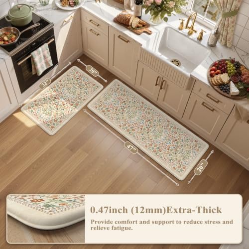 Collive Anti Fatigue Mats for Kitchen Floor, Beige 20"x47"+20"x32" - Image 2
