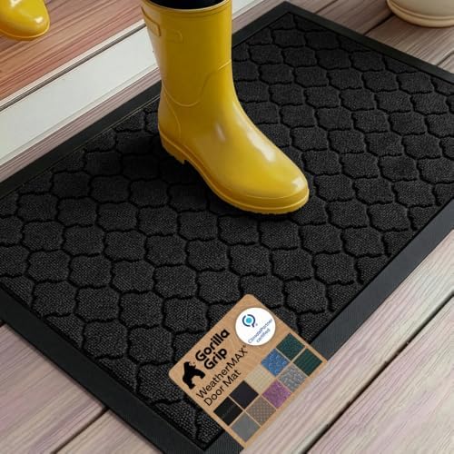 GORILLA GRIP WeatherMAX Door Mat, Indoor Outdoor, 35x23, Black Quatrefoil by GorillaGrip