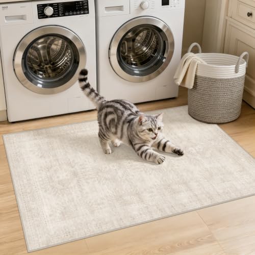 Washable Area Rugs 2x4: Neutral Living Room Bedroom Carpet Beige - Image 2