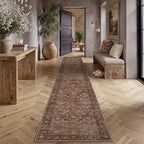 HUGEAR 2'6''x12' Brick Red Vintage Floral Washable Runner Rug for Hallway by HUGEAR