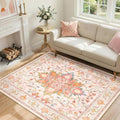 RELEANY Washable Area Rug, 4'x5', Pink/Light Pink/Colorful by RELEANY