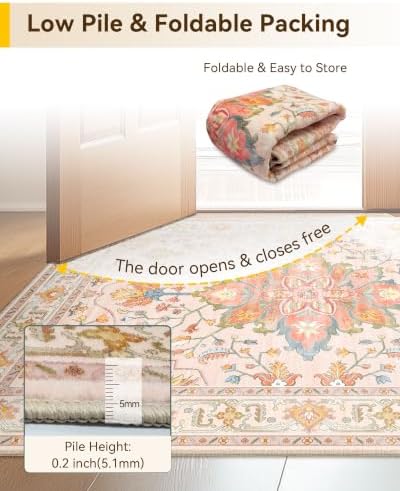RELEANY Washable Area Rug, Runner 2'x7', Pink/Light Pink/Colorful - Image 5