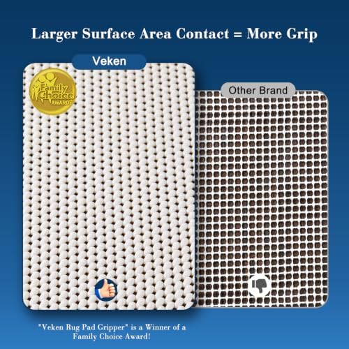 Veken Non Slip Rug Pad Gripper 8 x 10 Feet, 1/4 inch Thick Cushioned Pads for Any Hard Surface Floors, Keep Your Rugs Safe and in Place, Under Carpet Mat, with Over 99 Pieces Anti-Slip Square Pattern - Image 2