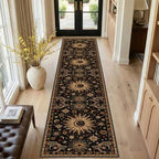 Vacuum-Friendly, 2x10 Washable Area Rug, Black Gold Beige Red by meejou