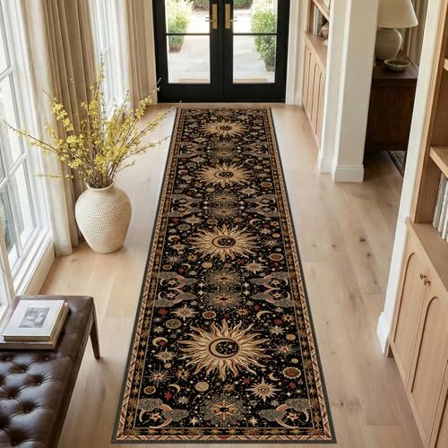Vacuum-Friendly, 2x10 Washable Area Rug, Black Gold Beige Red by meejou