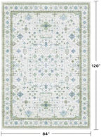 Hazo Haus Blue and Green Living Room Rug 7x10 - Cream Oushak Vintage Boho Floral Farmhouse, Washable Low Pile Non-Slip Extra Large Area Rugs for Bedroom, Kids, Lounge - Image 2