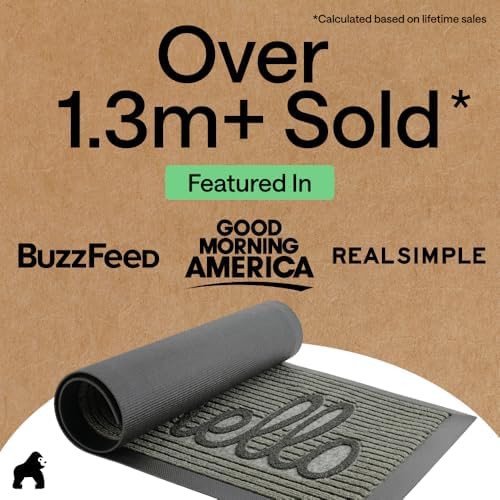 GORILLA GRIP WeatherMAX Door Mat, Indoor Outdoor, 47x35, Dark Gray Hello - Image 5