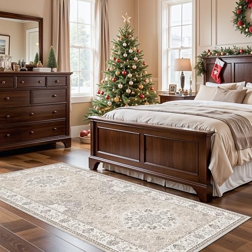 Washable Entryway 3x7 Runner Rug: Farmhouse Kitchen Hallway Rug Runner Wide Soft Water Resistant Floor Mat for Bathroom Nursery Non Slip Indoor Carpet for Living Room Bedroom Dining Room(3x7,Beige) - Image 2