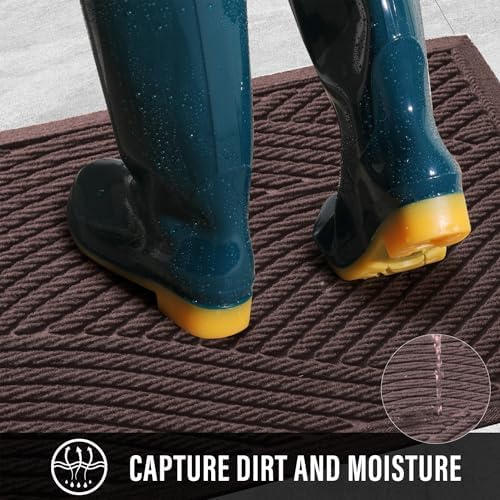 HIYARD Sturdy Front Door Mat, Absorbent Muddy Dirt Resist Welcome Door Mats Outdoor Indoor, Stain and Fade Resistant, Non-Slip Backing Entry Mat Low Profile Doormat for Entryway, 47×32, Coffee - Image 2