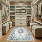 RELEANY Washable Area Rug, 3'x5', Teal Green/White/Navy - Image 4