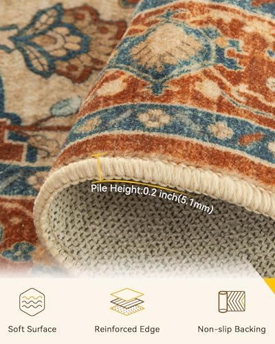RELEANY Washable Area Rug, 5'x7', Red/Orange/Blue/Brown - Image 5