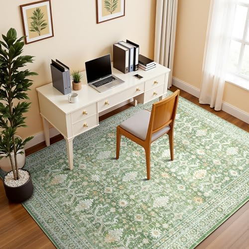 5x7 Area Rugs for Living Room, Washable Non-Slip Carpet, Light Green - Image 3