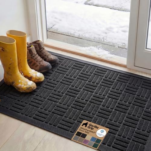 GORILLA GRIP WeatherMAX Door Mat, Indoor Outdoor Use, 47x35, Black Maze by GorillaGrip