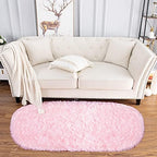 2x5 Pink Fluffy Soft Oval Rug Non-Slip for Kids Bedroom Nursery Playroom - Image 2
