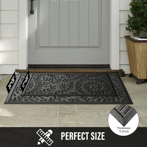 HIYARD Front Door Mat, Absorbent Dirt Trapping Welcome Door Mat Indoor Outdoor, Non Slip Entry Mat, Indoor Outdoor Door Mats, Fade Resistant, Low Profile Doormat for Entryway, 29×17, Grey - Image 6