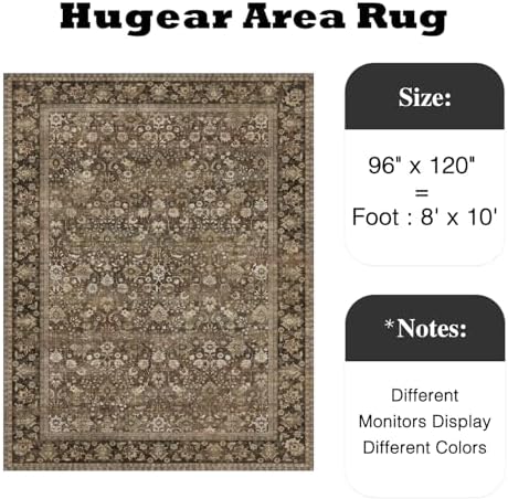 HUGEAR 8x10 Brown Vintage Floral Washable Area Rug for Living Room - Image 2