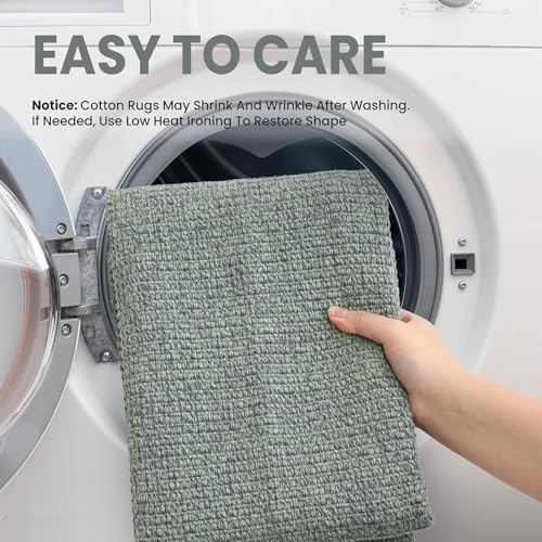 EARTHALL Washable Area Rug, Non Slip Entryway Rug, 4x6 Ft, Green/Grey - Image 3