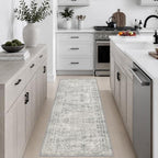 2x5 Washable Runner Rug：Modern Abstract Soft Carpet Black Grey by FXRHLP