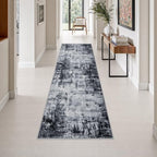 2.6x10 Washable Runner Rug:Modern Abstract Soft Carpet Dark Black by FXRHLP