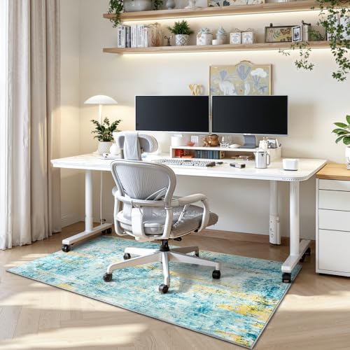 Entrance Rugs Indoor 2x4 Teal Blue Entry Rug Washable Abstract Black Small Area Rug Non-Slip Low Pile Throw Rugs for Entryway, Kitchen Floor, Front Door Indoor Door Mat, Bathroom, Bedroom Bedside - Image 4