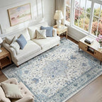 RELEANY Washable Area Rug, 6'x9', Blue/White/Gray by RELEANY