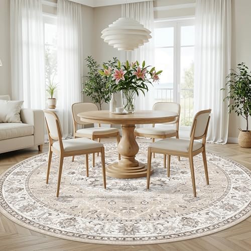Washable 6ft Circle Round Rug: 6x6 Low-Pile Circular Rug for Living Room Bedroom Cute Office Nursery Area Rug with TPR Rubber Backing Soft Stain-Resistant Carpet Bathroom Entryway Dorm(6Round，Beige) - Image 6