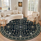 Round Area Rug for Living Room: 8ft Washable Rug for Bedroom Black by EXPEDIX