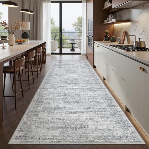 2'6 x 10' Runner Rug Non Slip,Washable Kitchen Rugs,Grey by Restydon