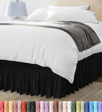 Wrap Around Twin Bed Skirt, Easy Fit Elastic Belt, 16 Inch Drop, Black by UTOPIABEDDING