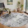 Round Rug 5ft Washable Rug for Dining Room Living Room Black Grey Gold by Aelenmu