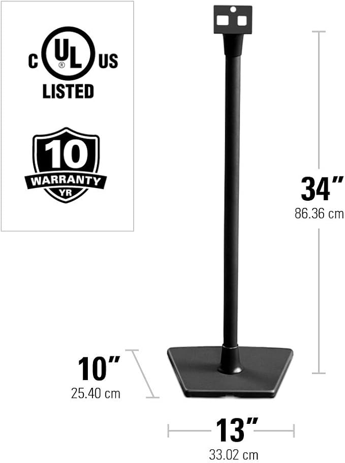 Sanus Wireless Sonos Speaker Stand for Sonos One, Play:1, & Play:3 - Audio-Enhancing Design with Built-in Cable Management - Single Stand (Black) - WSS21-B1
