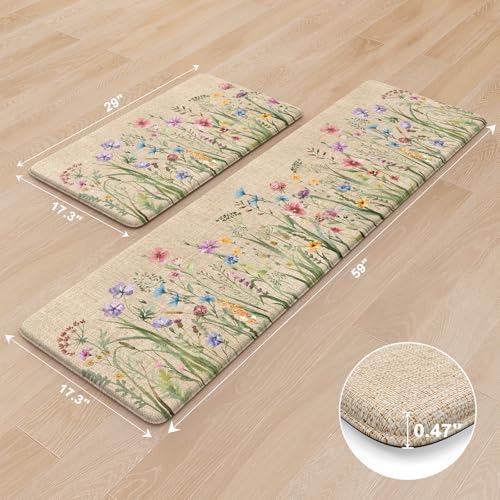 KIMODE Anti Fatigue Mats for Kitchen Floor, Farmhouse Floral Kitchen Rugs - Image 3