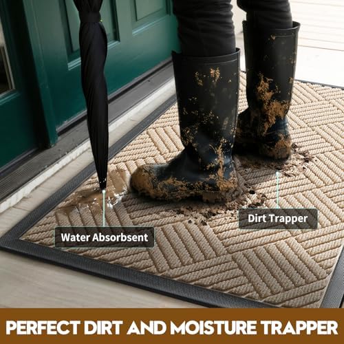 Front Door Mat, Heavy Duty Non-Slip Doormat 73"x46", Beige - Image 3
