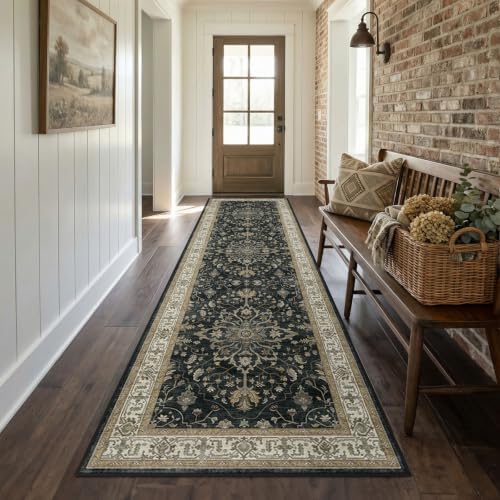 RELEANY Washable Area Rug, Runner 2'x7', Black/Vintage/Beige - Image 2