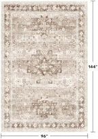 Beige Boho Rug for Living Room 8x12 - Washable Dining Room Rugs for Under Table, Vintage Low Pile Carpet for Bedroom, Non-Slip Farmhouse Large Thin Carpet for High Traffic Area (8x12 Beige/Latte) - Image 2