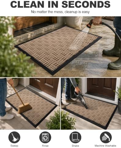 Mibao Front Door Mat Outdoor Entrance, 29.5" x 17" Heavy Duty Welcome Mat for Outdoor and Indoor, Waterproof Dirt Trapper Doormat, Super Absorbent Indoor Entryway Mat for Patio & Porch - Beige - Image 3