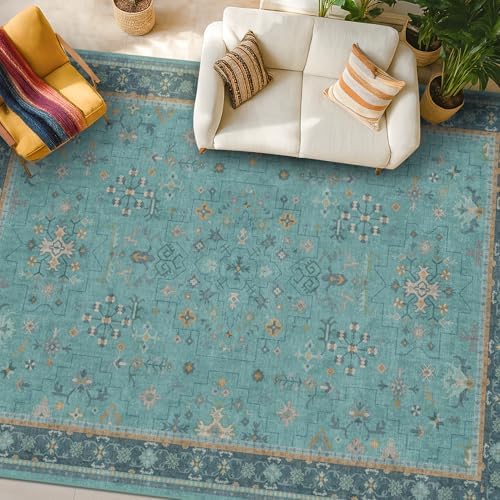 Boho 8x10 Large Teal Green Rugs for Living Room - Vibrant Turquoise Rug for Bedroom under Bed, Dining Room under Kitchen Table, Washable Soft Non Slip Unique Aqua Colorful Indoor Décor teal area rug by HazoHaus