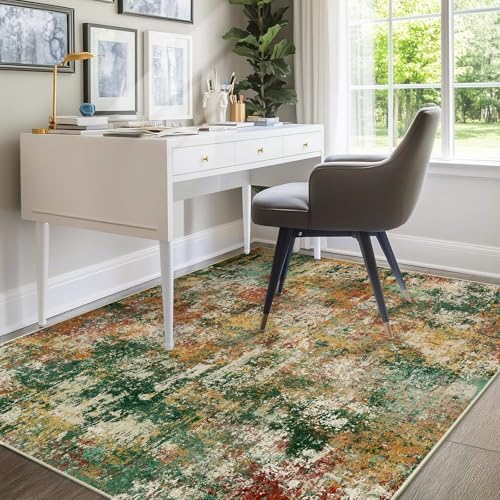 RELEANY Washable 9'x12' Abstract Area Rug for Living Room Green Multi - Image 3