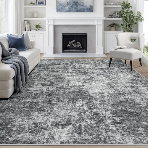 9x12 Area Rugs for Living Room Washable Bedroom Dining Room Black Grey by Aelenmu