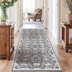 Amada 2'6"x8' Washable Runner Rug for Hallway, Blue/Brown, Vintage Style by AMADAHOMEFURNISHING