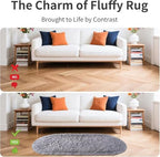 Noahas 2.8x6.3 Grey Fluffy Soft Oval Rug Non-Slip for Bedroom Dorm Hallway - Image 3