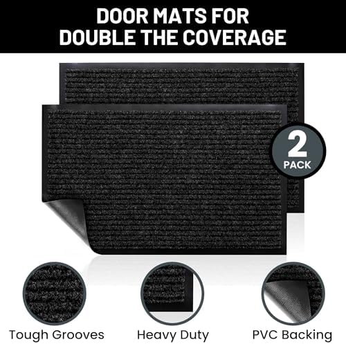 Front Door Mat, Indoor Outdoor Welcome Entryway Muddy Entrance, 30x17 Black - Image 2
