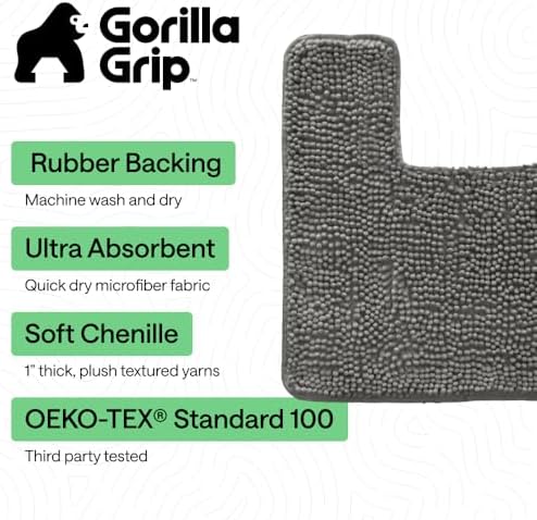 GORILLA GRIP Chenille Bath Rug Mat for Square Toilet Base, 24x19 Charcoal - Image 3