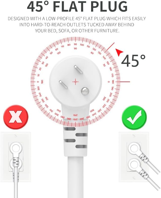[White Lunar] Power Strip Tower with Surge Protector – 11 AC Outlets, 4 USB Ports (2 USB-A & 2 USB-C), 6ft Heavy-Duty Flat Plug Extension Cord for Home, Office & Dorm Essentials