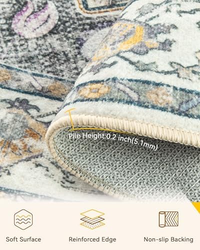 RELEANY Washable Area Rug, Round 6ft, Beige/Carbon Grey/Orange - Image 4