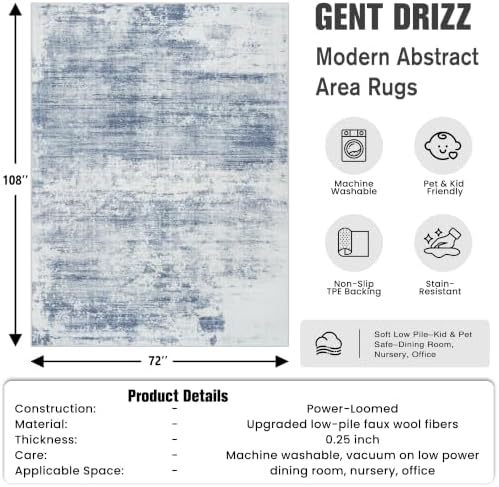 6x9 Area Rugs for Living Room: Washable Abstract Blue White Bedroom Carpet - Image 2