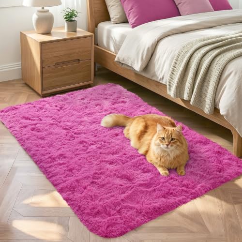 Noahas 2x3 Hot Pink Fluffy Soft Area Rug Non-Slip for Kids Bedroom Nursery by ModernHomeDecor